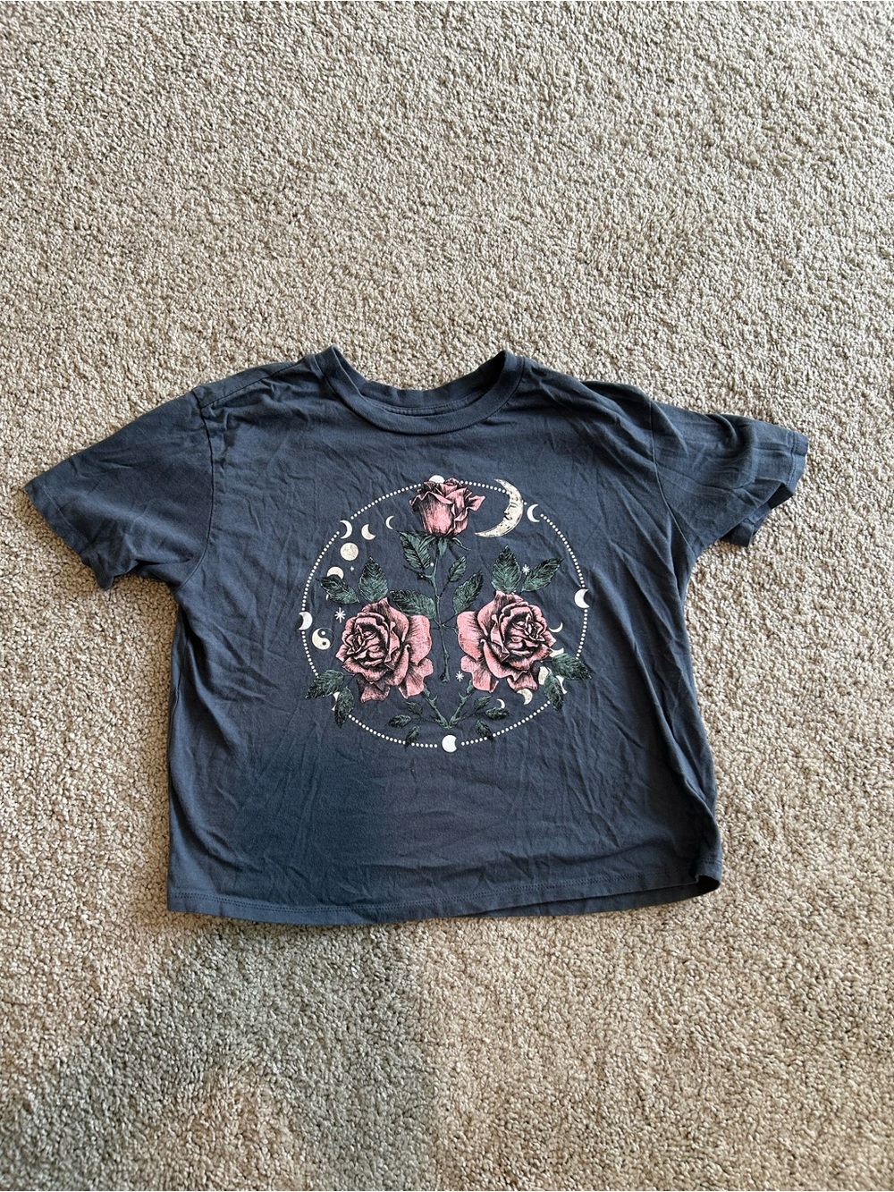 Charcoal Loose Fit Cropped Graphic Tee